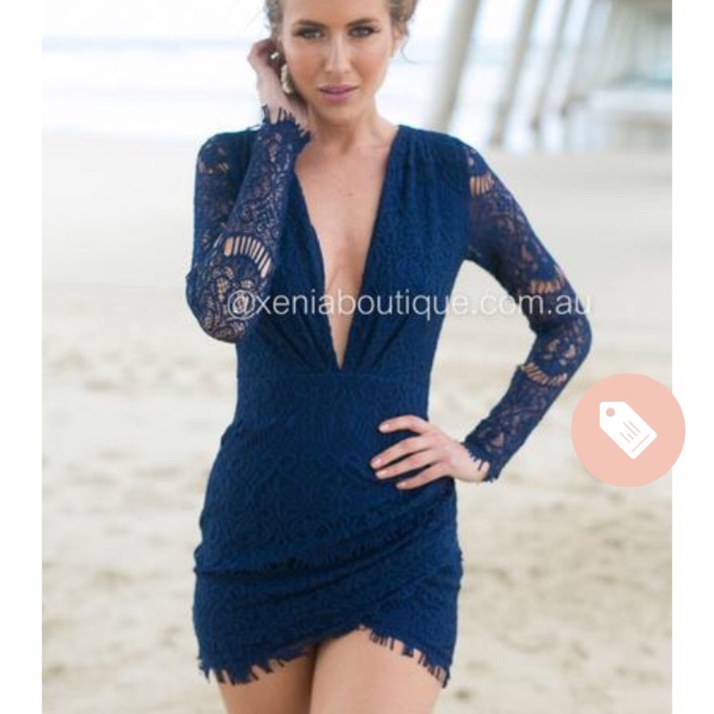 Lace blue cocktail dress.